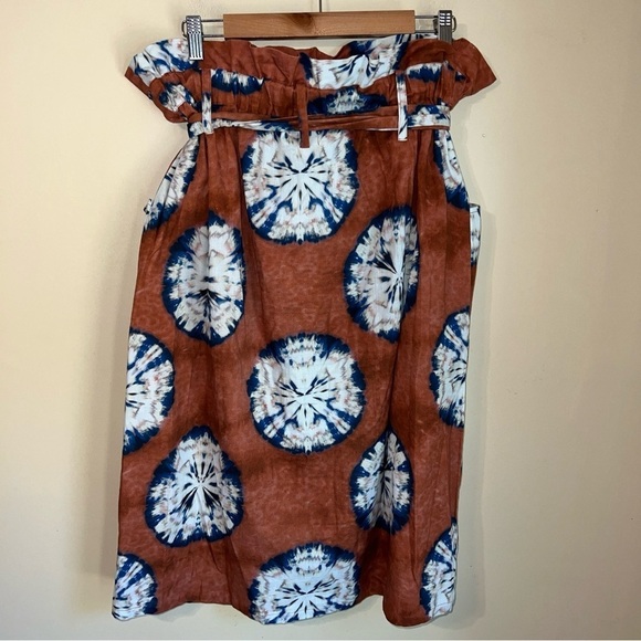 Anthropologie Porridge Lanai Paper Bag Skirt size Large Orange Floral - Picture 4 of 5